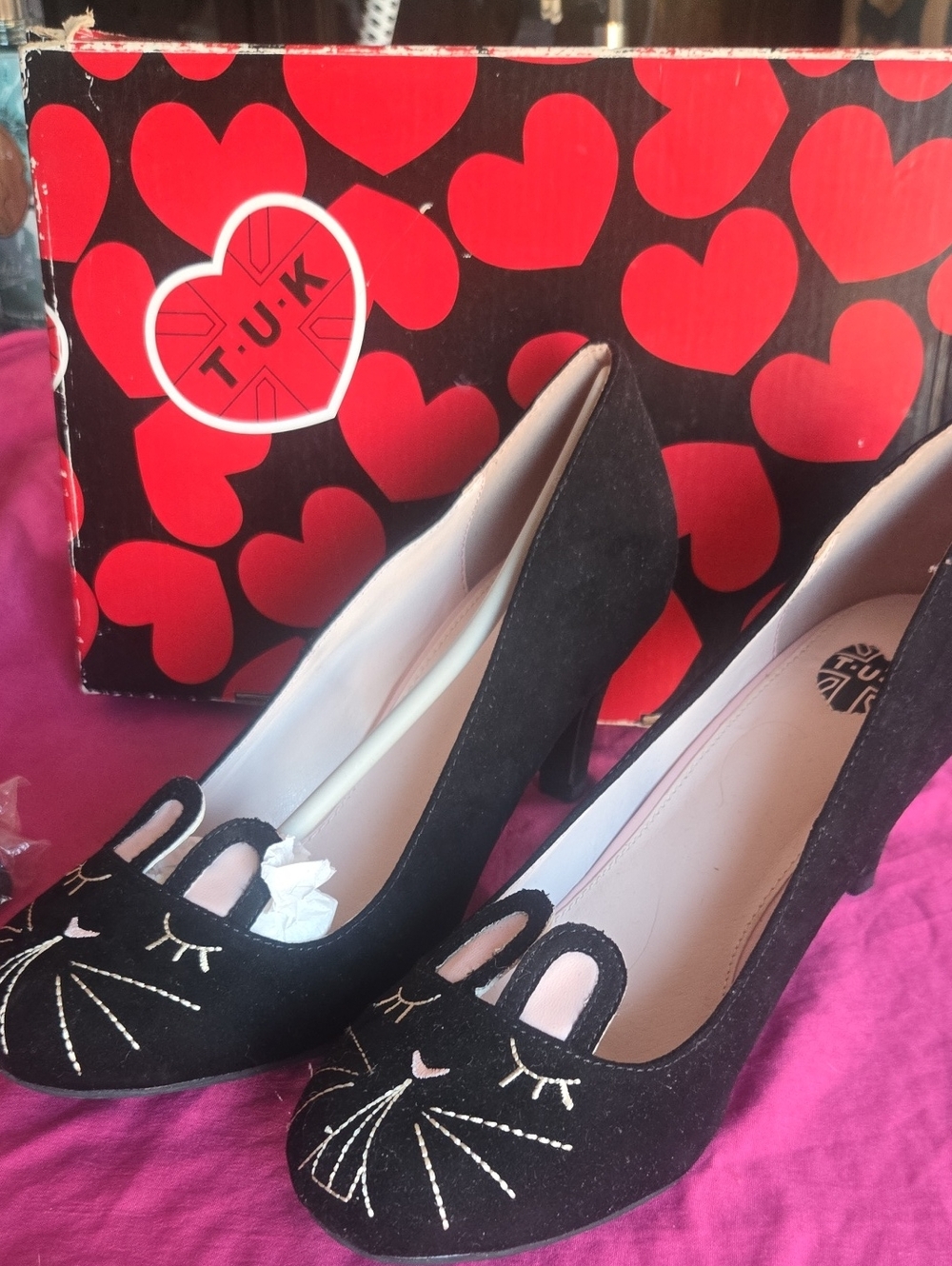 T.U.K Black Bunny Embroidered Pump Heels